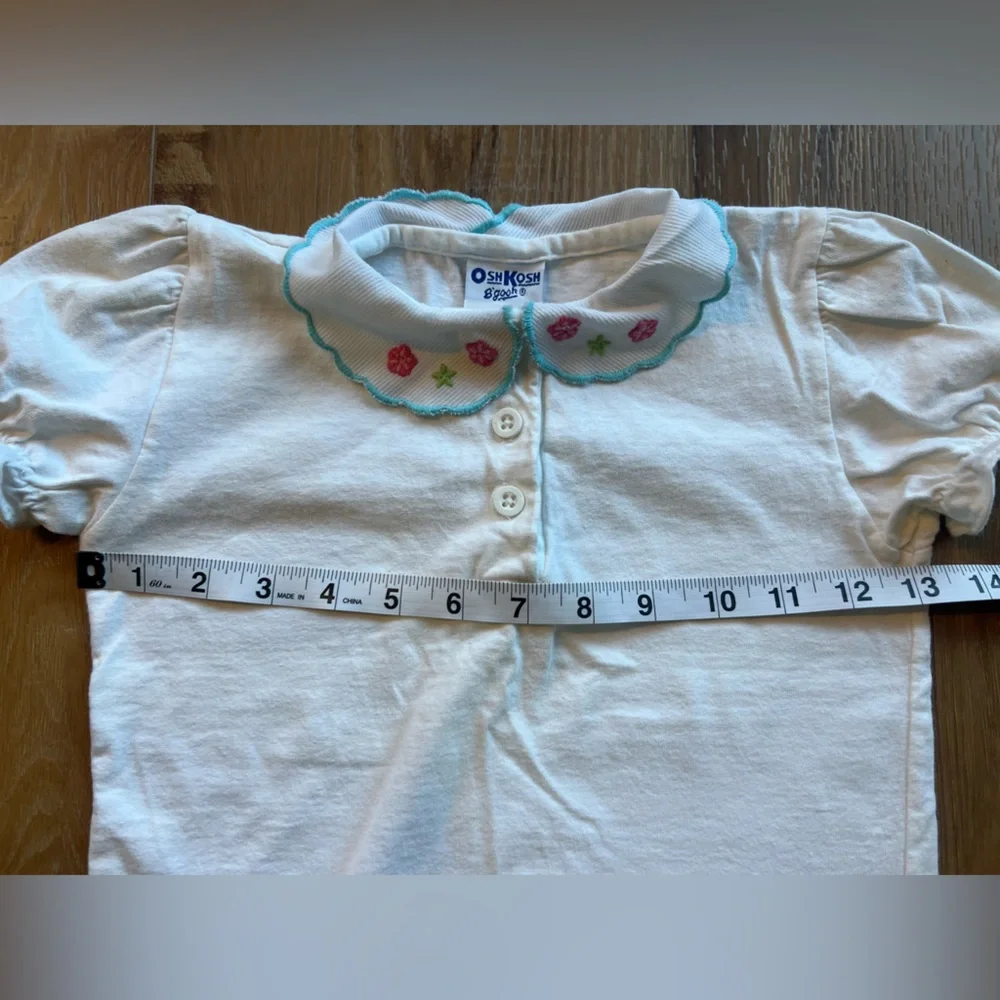 OshKosh B’gosh Embroidered Collar Puff Sleeve Top Shirt Size 4T Vintage Charm